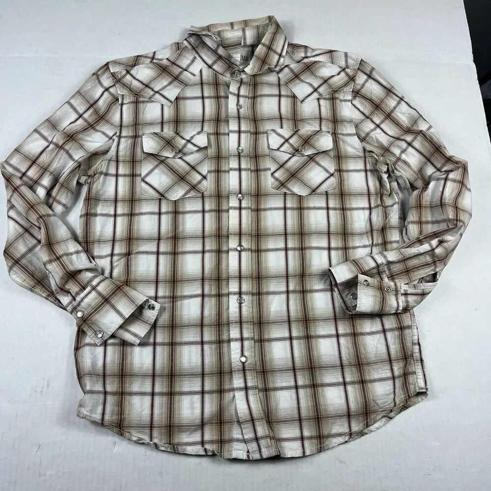 Aeropostale Mens Western Snap Button Shirt Plaid Y2K Cowboy M Long Sleeve Top